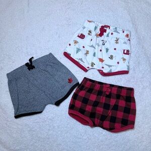 3-Pack Kids Shorts Set - Gray, White Forest Print, Red Buffalo Plaid